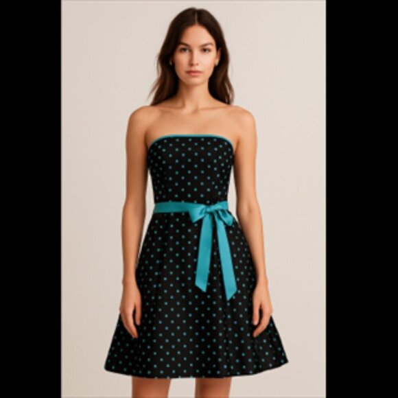 Jessica McClintock Gunne Sax Vintage Polka Dot Strapless Fit and Flare Dress (5) - Picture 1 of 16